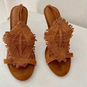 Joie Kacia Ankle Wrap Heel in Brown Suede